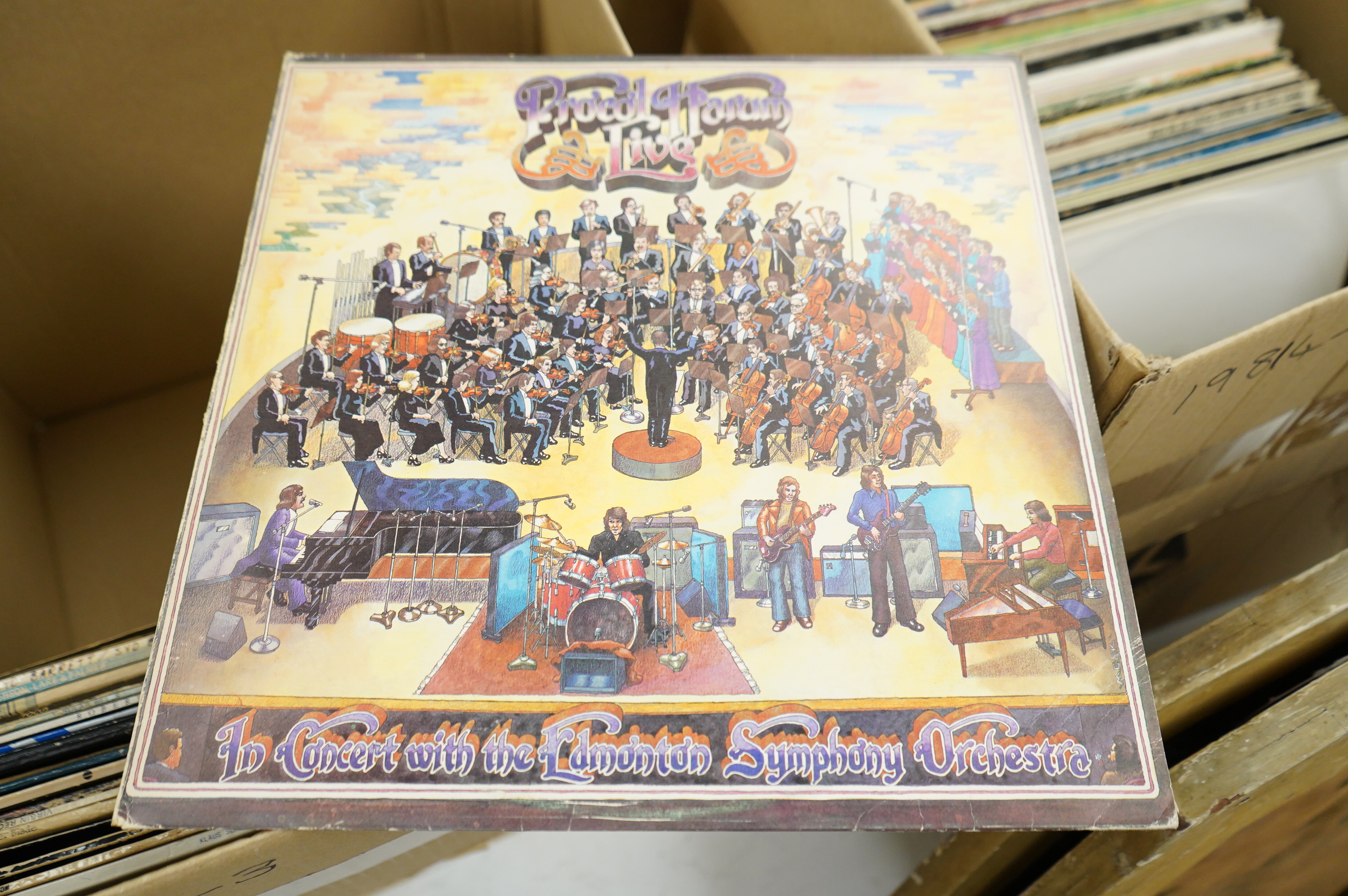 Twenty-three LP record albums, artists including Pink Floyd, Syd Barrett, Emerson Lake & Palmer, Mike Oldfield, Yes, Tyrannosaurus Rex, Kevin Ayers, etc.